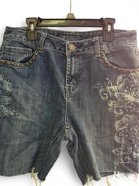 Baccini Blue Distressed Embroidered Denim Shorts